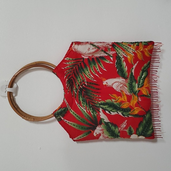 Vintage Embroidered Tropical Bird Purse with Bamboo Handles - Picture 6 of 10